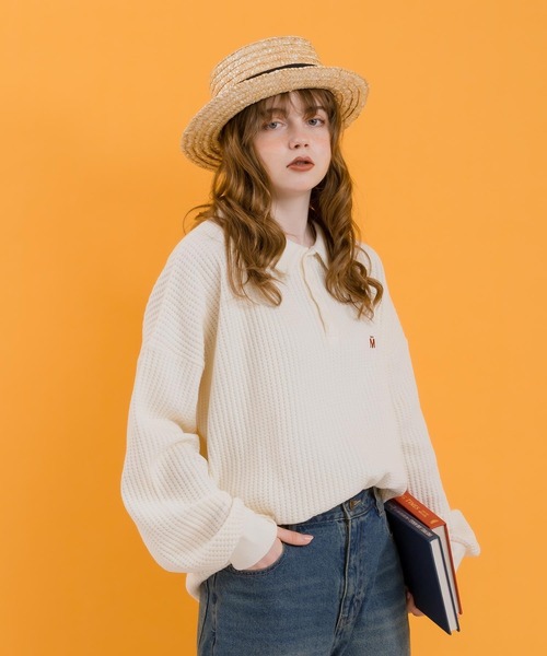 MUHET（ミュエータ）の「ワッフルポロシャツ（ポロシャツ・レディース・ネイビー/アイボリー/杢グレー・MEDIUM/X-LARGE）」の14枚目の写真