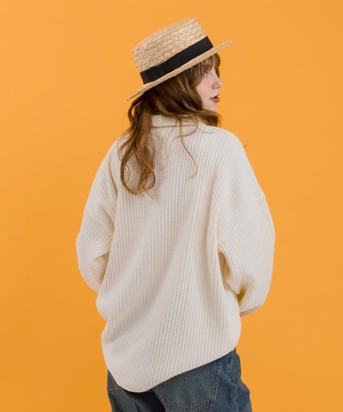 MUHET（ミュエータ）の「ワッフルポロシャツ（ポロシャツ・レディース・ネイビー/アイボリー/杢グレー・MEDIUM/X-LARGE）」の9枚目の写真