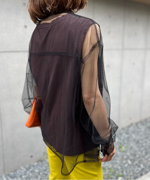 mi via loca（ミヴィアロカ）の「チュールバンドカラーシャツ（シャツ/ブラウス・レディース・ブラック/オフホワイト/ブルーグリーン・FREE）」の11枚目の写真