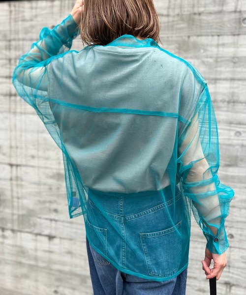 mi via loca（ミヴィアロカ）の「チュールバンドカラーシャツ（シャツ/ブラウス・レディース・ブラック/オフホワイト/ブルーグリーン・FREE）」の17枚目の写真