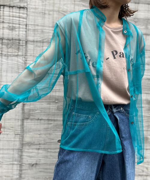 mi via loca（ミヴィアロカ）の「チュールバンドカラーシャツ（シャツ/ブラウス・レディース・ブラック/オフホワイト/ブルーグリーン・FREE）」の12枚目の写真