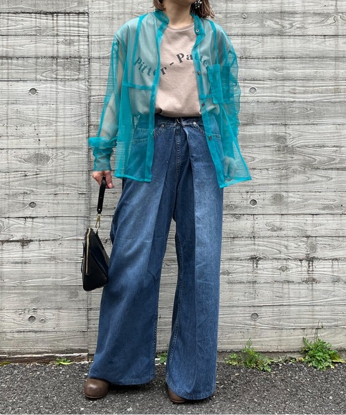 mi via loca（ミヴィアロカ）の「チュールバンドカラーシャツ（シャツ/ブラウス・レディース・ブラック/オフホワイト/ブルーグリーン・FREE）」の18枚目の写真