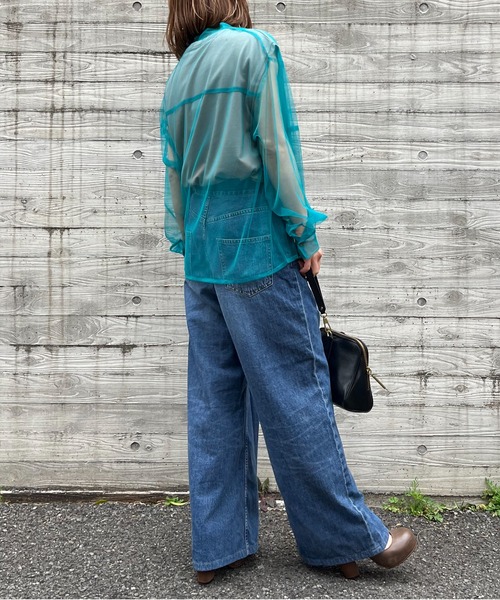 mi via loca（ミヴィアロカ）の「チュールバンドカラーシャツ（シャツ/ブラウス・レディース・ブラック/オフホワイト/ブルーグリーン・FREE）」の10枚目の写真