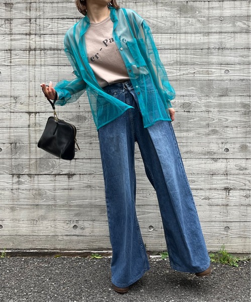 mi via loca（ミヴィアロカ）の「チュールバンドカラーシャツ（シャツ/ブラウス・レディース・ブラック/オフホワイト/ブルーグリーン・FREE）」の13枚目の写真