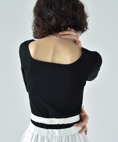 CODE A（コードエー）の「2way ribbon tops（Tシャツ/カットソー・レディース・黄緑系/ブラック・00）」の7枚目の写真