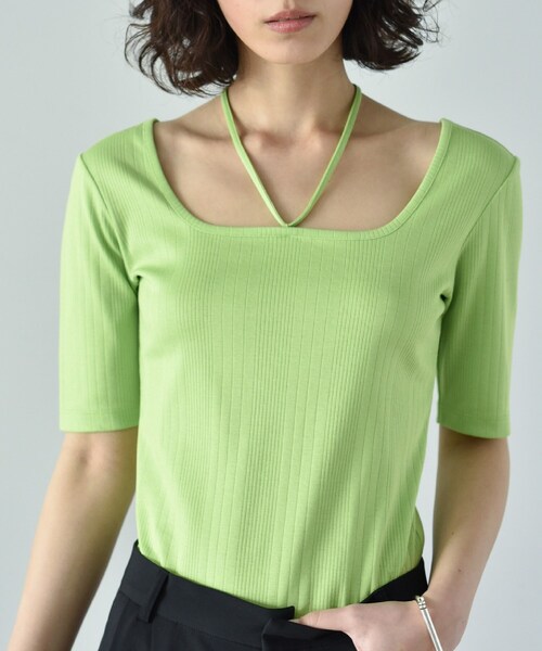 CODE A（コードエー）の「2way ribbon tops（Tシャツ/カットソー・レディース・黄緑系/ブラック・00）」の9枚目の写真
