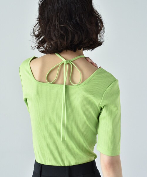 CODE A（コードエー）の「2way ribbon tops（Tシャツ/カットソー・レディース・黄緑系/ブラック・00）」の10枚目の写真