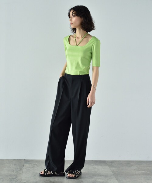 CODE A（コードエー）の「2way ribbon tops（Tシャツ/カットソー・レディース・黄緑系/ブラック・00）」の11枚目の写真