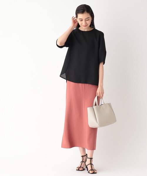 シアーチェックランタンスリーブブラウス【洗える/イージーケア】