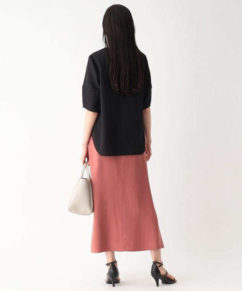 シアーチェックランタンスリーブブラウス【洗える/イージーケア】