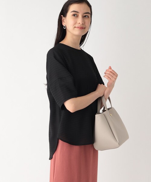 シアーチェックランタンスリーブブラウス【洗える/イージーケア】