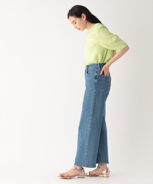 シアーチェックランタンスリーブブラウス【洗える/イージーケア】