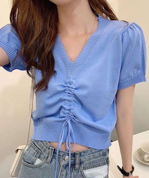 gossip!ロサンゼルス(ゴシップロサンゼルス)の「ドロストスタイル・サマーニット(ニット/セーター・レディース・ブルー/ブラック/ホワイト・FREE)」の3枚目の写真