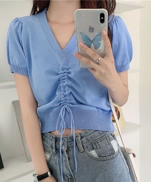 gossip!ロサンゼルス(ゴシップロサンゼルス)の「ドロストスタイル・サマーニット(ニット/セーター・レディース・ブルー/ブラック/ホワイト・FREE)」の11枚目の写真