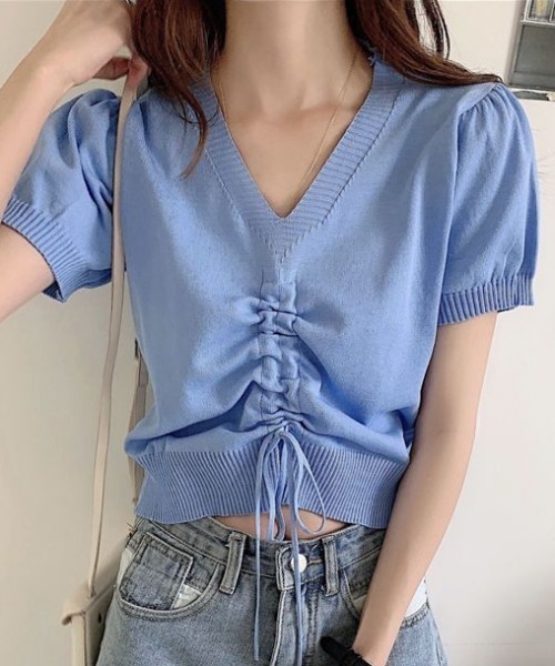 gossip!ロサンゼルス(ゴシップロサンゼルス)の「ドロストスタイル・サマーニット(ニット/セーター・レディース・ブルー/ブラック/ホワイト・FREE)」の6枚目の写真