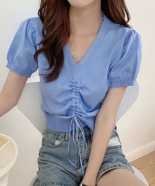 gossip!ロサンゼルス(ゴシップロサンゼルス)の「ドロストスタイル・サマーニット(ニット/セーター・レディース・ブルー/ブラック/ホワイト・FREE)」の7枚目の写真