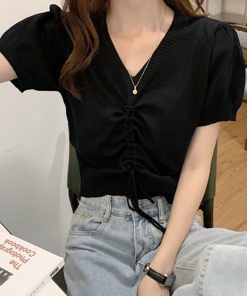 gossip!ロサンゼルス(ゴシップロサンゼルス)の「ドロストスタイル・サマーニット(ニット/セーター・レディース・ブルー/ブラック/ホワイト・FREE)」の4枚目の写真
