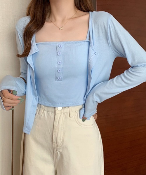 【秋に可愛く着こなしたい】ショート丈キャミ/カーディガンセット（カーディガン/ボレロ）｜Silly（シリー） 5,631円