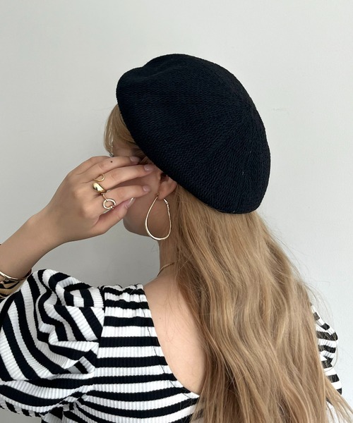 prose verse(プロズヴェール)の「合皮パイピングニットベレー帽(ハンチング/ベレー帽・レディース・ブラック・フリ-)」の1枚目の写真