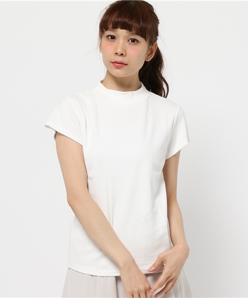 Chico（チコ）の「テレコハイネックフレンチT（Tシャツ/カットソー・レディース・モスグリーン/ホワイト/グレー・FREE）」の2枚目の写真