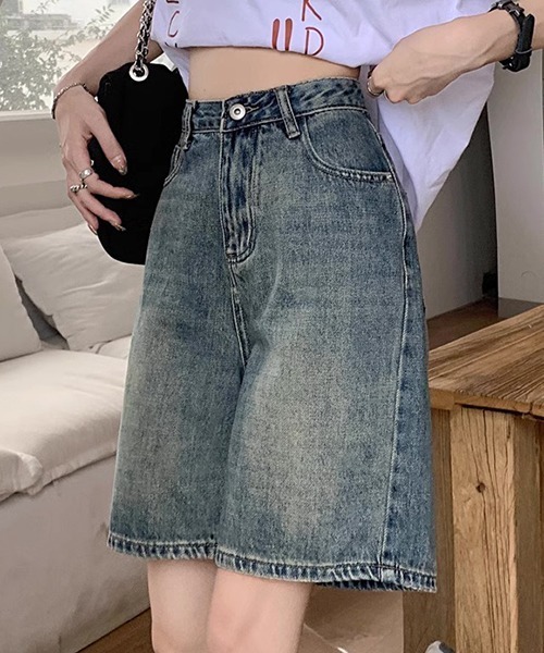 FREE STYLISTS(フリー スタイリスト)の「YUGA_YGMC ハイウエスト ハーフデニムパンツ(デニムパンツ・レディース・インディゴブルー/ブルー・S/M/L/XL)」の8枚目の写真
