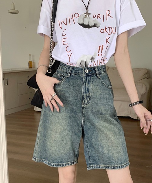 FREE STYLISTS(フリー スタイリスト)の「YUGA_YGMC ハイウエスト ハーフデニムパンツ(デニムパンツ・レディース・インディゴブルー/ブルー・S/M/L/XL)」の16枚目の写真