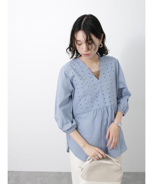 Samansa Mos2 blue（サマンサモスモスブルー）の「◎刺繍ブラウス