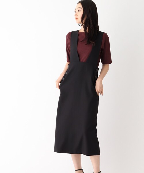 OPAQUE.CLIP（オペークドットクリップ）の「◆サイドボタンジャンパースカート【洗濯機洗い可／イージーケア】（スカート・レディース・サンドベージュ/ブラック・40/38）」の5枚目の写真