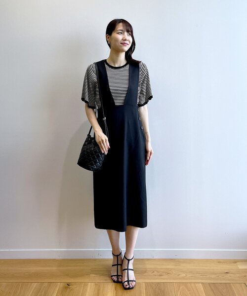 OPAQUE.CLIP（オペークドットクリップ）の「◆サイドボタンジャンパースカート【洗濯機洗い可／イージーケア】（スカート・レディース・サンドベージュ/ブラック・40/38）」の6枚目の写真