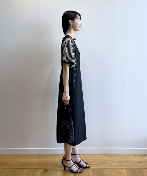 OPAQUE.CLIP（オペークドットクリップ）の「◆サイドボタンジャンパースカート【洗濯機洗い可／イージーケア】（スカート・レディース・サンドベージュ/ブラック・40/38）」の7枚目の写真