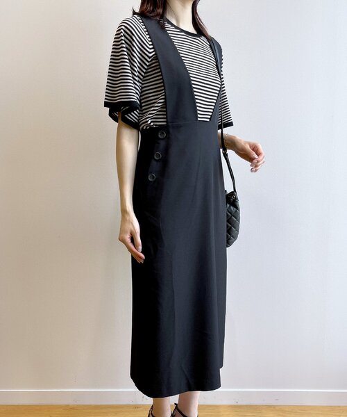 OPAQUE.CLIP（オペークドットクリップ）の「◆サイドボタンジャンパースカート【洗濯機洗い可／イージーケア】（スカート・レディース・サンドベージュ/ブラック・40/38）」の9枚目の写真