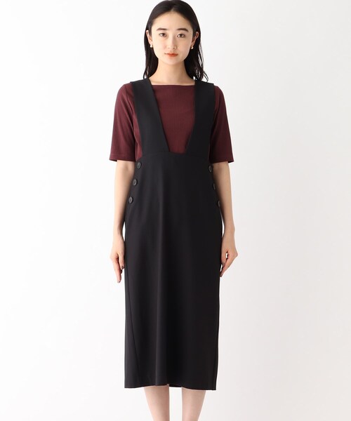 OPAQUE.CLIP（オペークドットクリップ）の「◆サイドボタンジャンパースカート【洗濯機洗い可／イージーケア】（スカート・レディース・サンドベージュ/ブラック・40/38）」の20枚目の写真