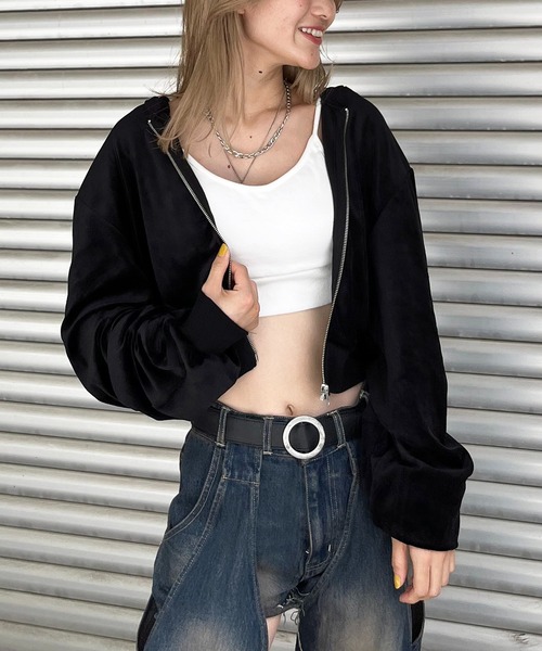 SPIRALGIRL（スパイラルガール）の「コンパクトベロアパーカー（パーカー・レディース・ピンク/ブラック・FREE）」の11枚目の写真