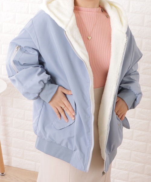 美品❣️前たてフリルが素敵❤️サマージャケット セール】リバーシブルフーデットMA-1ゆるジャケット（MA-1