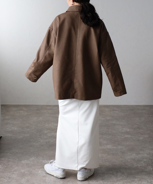 r.（アールドット）の「ステンカラーフェイクレザージャケット（ブルゾン・レディース・ベージュ/ブラウン/ブラック/アイボリー・FREE）」の10枚目の写真