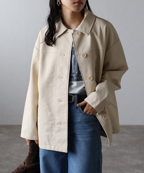 r.（アールドット）の「ステンカラーフェイクレザージャケット（ブルゾン・レディース・ベージュ/ブラウン/ブラック/アイボリー・FREE）」の19枚目の写真