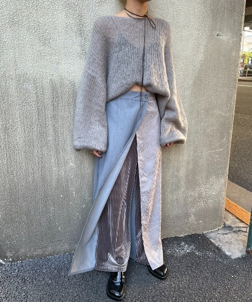 AIC.(エーアイシー)の「ジャガード/ベロアコンビネーションラップパンツ(その他パンツ・レディース・ネイビー/ブラック/グレー・FREE)」の5枚目の写真