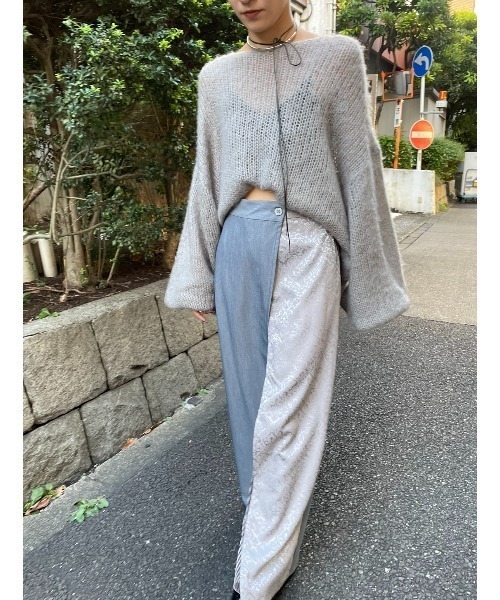 AIC.(エーアイシー)の「ジャガード/ベロアコンビネーションラップパンツ(その他パンツ・レディース・ネイビー/ブラック/グレー・FREE)」の7枚目の写真