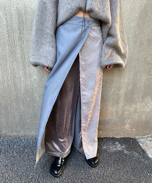 AIC.(エーアイシー)の「ジャガード/ベロアコンビネーションラップパンツ(その他パンツ・レディース・ネイビー/ブラック/グレー・FREE)」の4枚目の写真