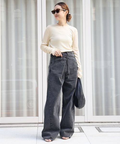 美品　deuxieme classe テレコロングスリーブプルオーバー　ブラック セール】追加テレコ ロングスリーブ プルオーバー（Tシャツ