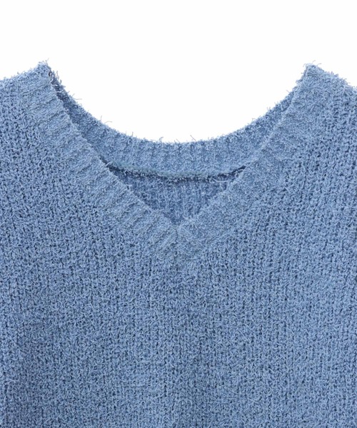 31 Sons de mode（トランテアン　ソン　ドゥ　モード）の「カールヤーンＶネックニット（ニット/セーター・レディース・ブラック×ホワイト/オフホワイト/ピンク/ブルー・36）」の12枚目の写真