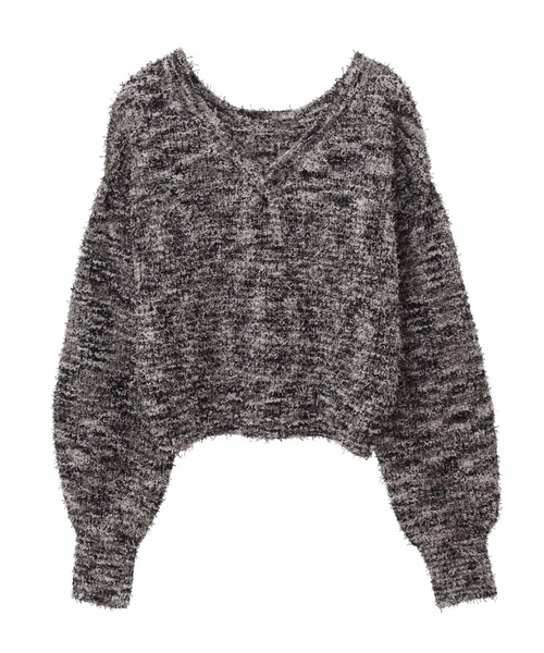 31 Sons de mode（トランテアン　ソン　ドゥ　モード）の「カールヤーンＶネックニット（ニット/セーター・レディース・ブラック×ホワイト/オフホワイト/ピンク/ブルー・36）」の9枚目の写真