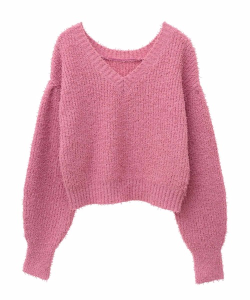 31 Sons de mode（トランテアン　ソン　ドゥ　モード）の「カールヤーンＶネックニット（ニット/セーター・レディース・ブラック×ホワイト/オフホワイト/ピンク/ブルー・36）」の10枚目の写真