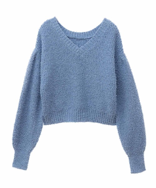 31 Sons de mode（トランテアン　ソン　ドゥ　モード）の「カールヤーンＶネックニット（ニット/セーター・レディース・ブラック×ホワイト/オフホワイト/ピンク/ブルー・36）」の11枚目の写真