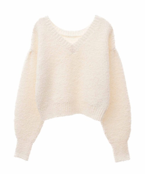 31 Sons de mode（トランテアン　ソン　ドゥ　モード）の「カールヤーンＶネックニット（ニット/セーター・レディース・ブラック×ホワイト/オフホワイト/ピンク/ブルー・36）」の13枚目の写真