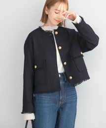 URBAN RESEARCH ROSSO WOMEN | ノーカラーツイードショートブルゾン(ノーカラージャケット)