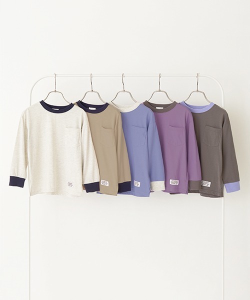b・ROOM(ビールーム)の「【型崩れしないやわらかコットン】バイカラーポケットTシャツ(Tシャツ/カットソー・キッズ・グレイッシュブルー/ライラック/オートミール/ベージュ/チャコール・120cm/130cm/100cm/110cm/140cm/150cm)」の11枚目の写真