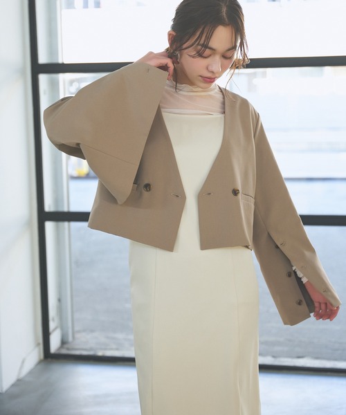 mysty woman（ミスティウーマン）の「ノーカラーショートジャケット　104186（ノーカラージャケット・レディース・モカ/ブラック・FREE）」の8枚目の写真