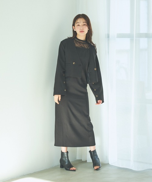 mysty woman（ミスティウーマン）の「ノーカラーショートジャケット　104186（ノーカラージャケット・レディース・モカ/ブラック・FREE）」の3枚目の写真