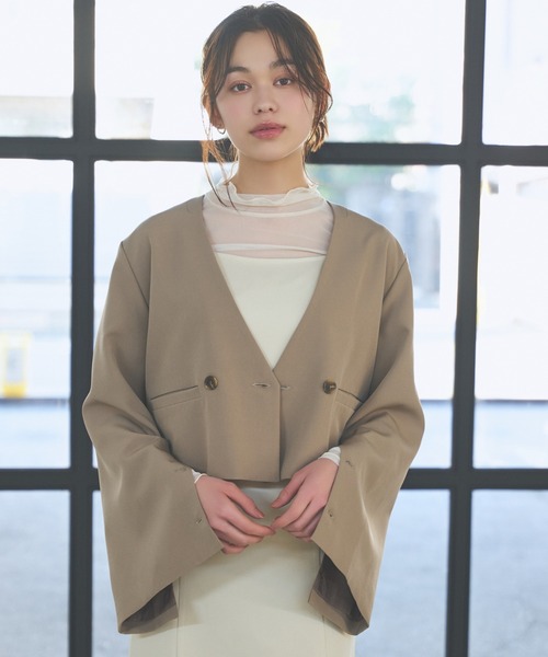 mysty woman（ミスティウーマン）の「ノーカラーショートジャケット　104186（ノーカラージャケット・レディース・モカ/ブラック・FREE）」の13枚目の写真